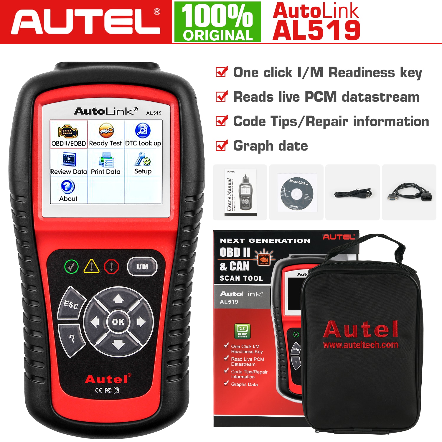 Autel AutoLink AL519 ڵ   ĳ ڵ  ڵ  OBD2 CAN ڵ  ĳ ׷̵  MS509